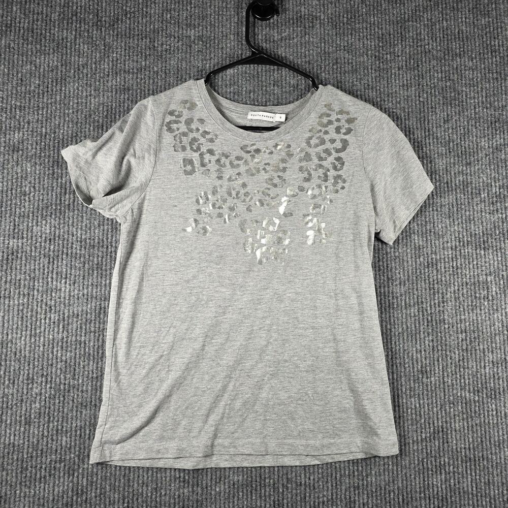 South Parade Gray Leopard Graphic Tee Metallic Print Short Sleeve S